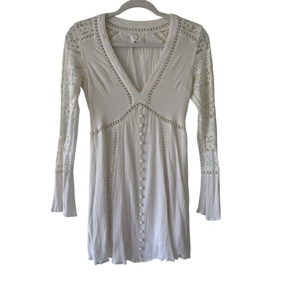 Lost + Wander Lace Crochet  V-Neck Tunic Dress White With Long Sleeves - Picture 1 of 13